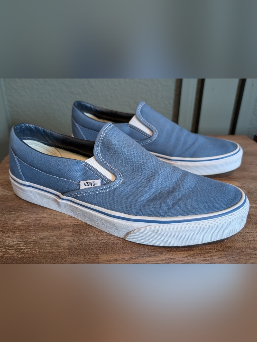 Vans Slip-On Canvas Loafers in Slate Blue and White